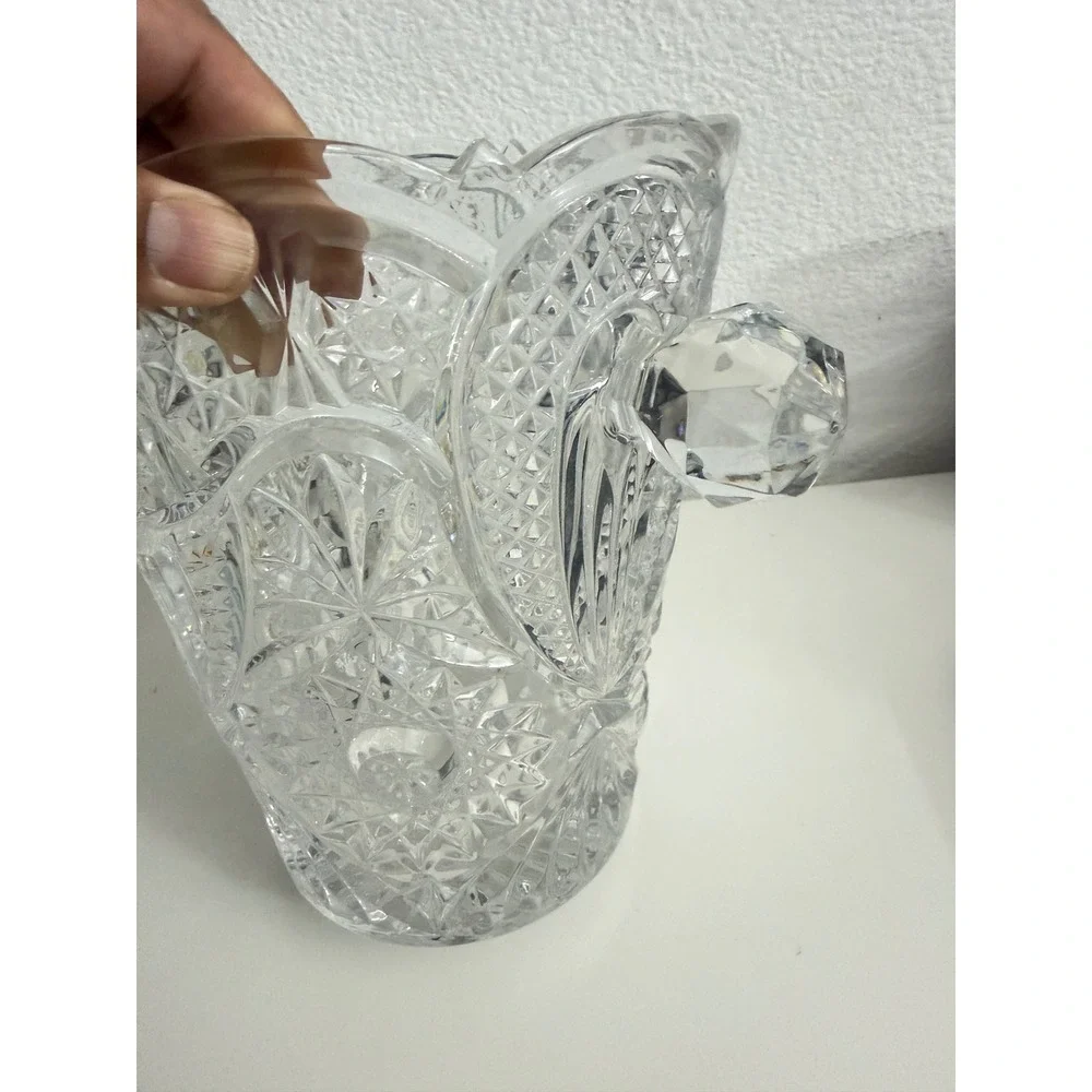 Vintage Pinwheel Cut Lead Crystal Ice Bucket Champagne Chiller Large Vase 9.5in